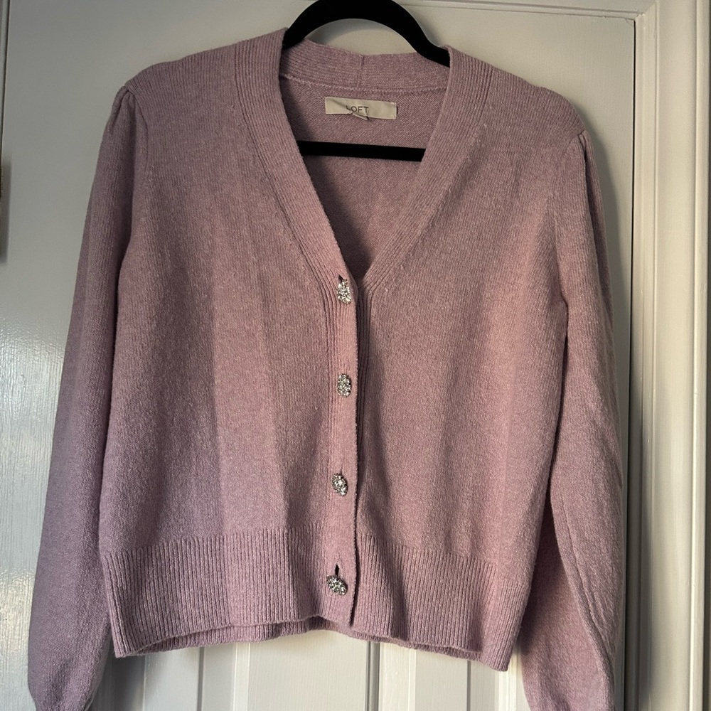Loft labender cardigan with jeweled buttons. Size Medium, NWOT